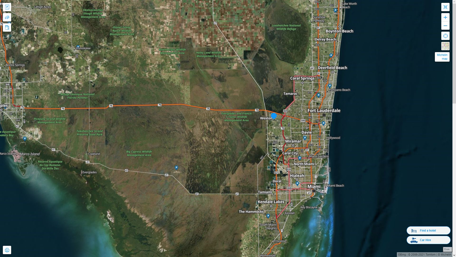 Weston Florida Highway and Road Map with Satellite View
